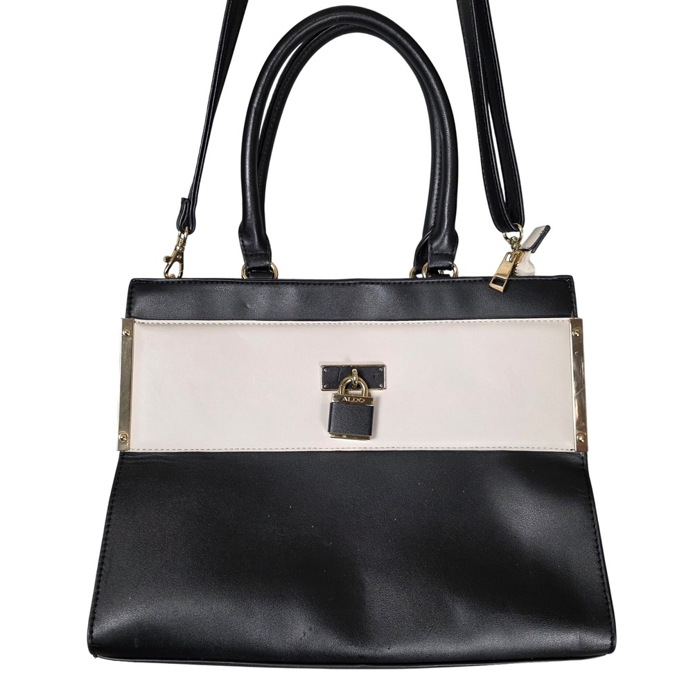 ALDO‎ Harondan Colorblock Tote Bag Cream Black Padlock Strap Gold Accents Fair